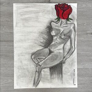 Rose Head Art Print - Black and Red